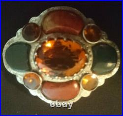 Antique Magnificent Scottish Silver Brooch with Citrine, Agate, Circa 1880