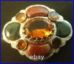 Antique Magnificent Scottish Silver Brooch with Citrine, Agate, Circa 1880