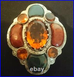 Antique Magnificent Scottish Silver Brooch with Citrine, Agate, Circa 1880