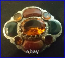 Antique Magnificent Scottish Silver Brooch with Citrine, Agate, Circa 1880