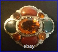 Antique Magnificent Scottish Silver Brooch with Citrine, Agate, Circa 1880