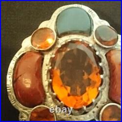 Antique Magnificent Scottish Silver Brooch with Citrine, Agate, Circa 1880