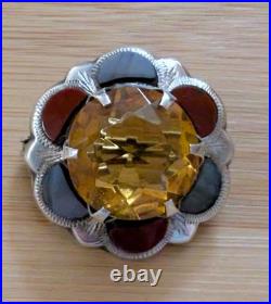 Antique Montrose Agate Solid Silver brooch Victorian c1880 Citrine Cairngorm