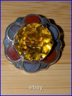 Antique Montrose Agate Solid Silver brooch Victorian c1880 Citrine Cairngorm