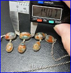 Antique Moss Agate Scottish Cabochons STERLING SILVER Festoon Necklace 16