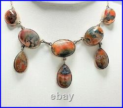 Antique Moss Agate Scottish Cabochons STERLING SILVER Festoon Necklace 16