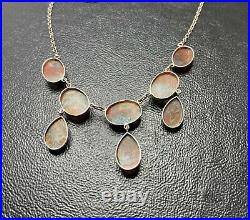 Antique Moss Agate Scottish Cabochons STERLING SILVER Festoon Necklace 16