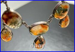 Antique Moss Agate Scottish Cabochons STERLING SILVER Festoon Necklace 16