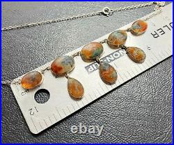 Antique Moss Agate Scottish Cabochons STERLING SILVER Festoon Necklace 16