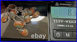 Antique Moss Agate Scottish Cabochons STERLING SILVER Festoon Necklace 16