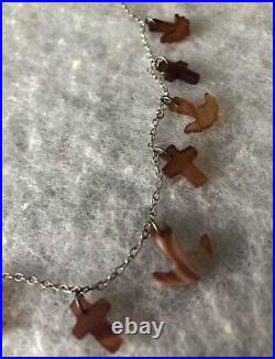 Antique Necklace Silver Carnelian Agate Scottish Crucifixes Doves 1900s 1910s