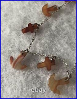 Antique Necklace Silver Carnelian Agate Scottish Crucifixes Doves 1900s 1910s