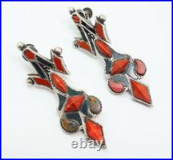 Antique Pair Scottish Red Agate Sterling Silver Drop Earrings