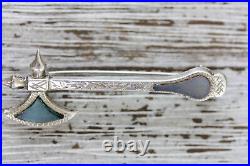 Antique Scottish Agate Axe Sterling Silver Brooch Beautiful Vintage Continental