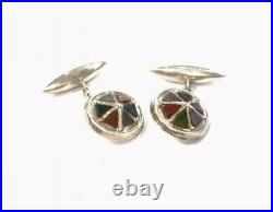 Antique Scottish Agate Cufflinks Sterling Silver Raised Fronts Gift Boxed