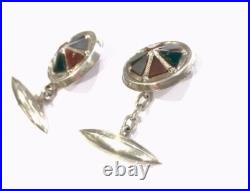 Antique Scottish Agate Cufflinks Sterling Silver Raised Fronts Gift Boxed