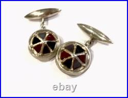 Antique Scottish Agate Cufflinks Sterling Silver Raised Fronts Gift Boxed