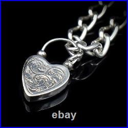 Antique Scottish Agate Heart Padlock Sterling Silver Bracelet Victorian
