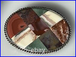 Antique Scottish Agate Sterling Silver 925 Brooch Pin Plaid Agate