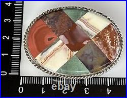 Antique Scottish Agate Sterling Silver 925 Brooch Pin Plaid Agate