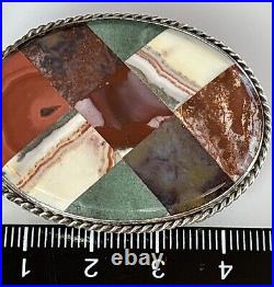 Antique Scottish Agate Sterling Silver 925 Brooch Pin Plaid Agate