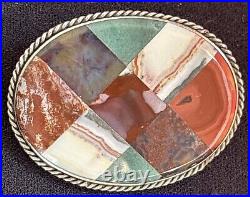 Antique Scottish Agate Sterling Silver 925 Brooch Pin Plaid Agate