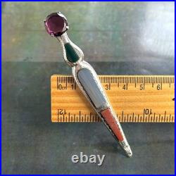 Antique Scottish Agate Sterling Silver Dagger Sword Thistle Brooch Celtic Etched