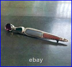 Antique Scottish Agate Sterling Silver Dagger Sword Thistle Brooch Celtic Etched