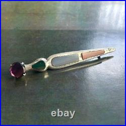 Antique Scottish Agate Sterling Silver Dagger Sword Thistle Brooch Celtic Etched