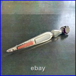 Antique Scottish Agate Sterling Silver Dagger Sword Thistle Brooch Celtic Etched