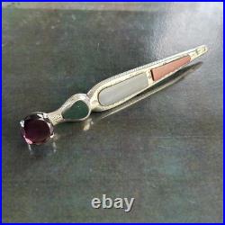 Antique Scottish Agate Sterling Silver Dagger Sword Thistle Brooch Celtic Etched