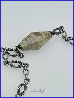 Antique Scottish Agate Victorian Sterling Silver Long Watch Chain Fob Necklace