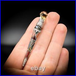 Antique Scottish Agate and Citrine Dirk Sterling Silver Brooch Pin Victorian