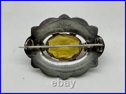 Antique Scottish Cairngorm Agate Brooch Sterling Silver Etched C-Clasp