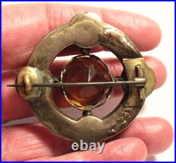 Antique Scottish Circle Pin Sterling Silver Agate Topaz Amethyst 15.8 Grams