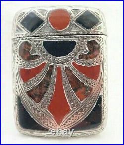 Antique Scottish Hallmarked Silver Carnelian Agate Inlay Vesta Match Safe Case