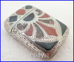 Antique Scottish Hallmarked Silver Carnelian Agate Inlay Vesta Match Safe Case