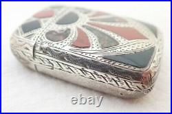 Antique Scottish Hallmarked Silver Carnelian Agate Inlay Vesta Match Safe Case