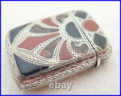 Antique Scottish Hallmarked Silver Carnelian Agate Inlay Vesta Match Safe Case