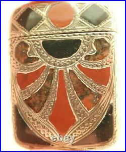 Antique Scottish Hallmarked Silver Carnelian Agate Inlay Vesta Match Safe Case