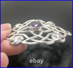 Antique Scottish STERLING SILVER Amethyst Plaid Brooch Huge H. Tatton HM1908 33g