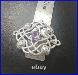 Antique Scottish STERLING SILVER Amethyst Plaid Brooch Huge H. Tatton HM1908 33g