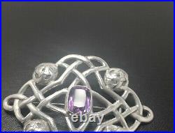 Antique Scottish STERLING SILVER Amethyst Plaid Brooch Huge H. Tatton HM1908 33g