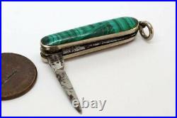Antique Scottish Silver & Agate Folding Double Blade Miniature Pen Knife Charm