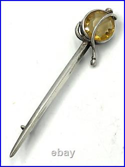 Antique Scottish Silver Hallmarked Silver & Citrine Dirk Sword Brooch Pin