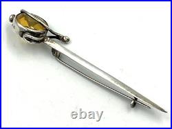 Antique Scottish Silver Hallmarked Silver & Citrine Dirk Sword Brooch Pin