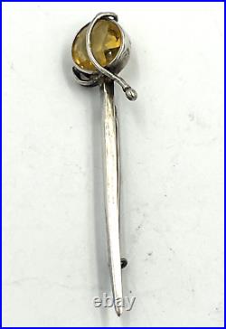 Antique Scottish Silver Hallmarked Silver & Citrine Dirk Sword Brooch Pin