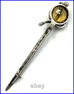 Antique Scottish Silver Hallmarked Silver & Citrine Dirk Sword Brooch Pin