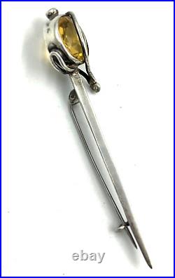 Antique Scottish Silver Hallmarked Silver & Citrine Dirk Sword Brooch Pin