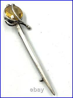 Antique Scottish Silver Hallmarked Silver & Citrine Dirk Sword Brooch Pin